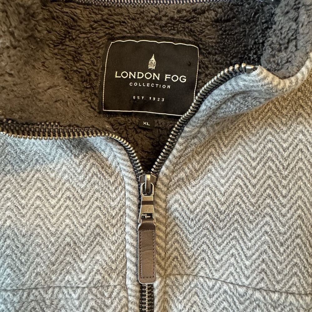 London Fog 1/4 Zip Pullover Mens Sz XL Gray Herringbone Sherpa Fleece Lined - Picture 5 of 13